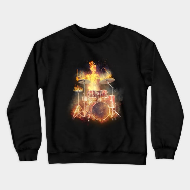 Flaming Skeleton Drummer Set 2 L Crewneck Sweatshirt by Ratherkool